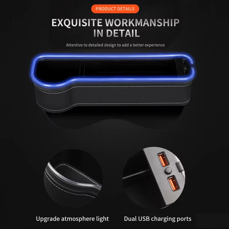 LED Car Seat Gap Organizer with USB Fast Charging