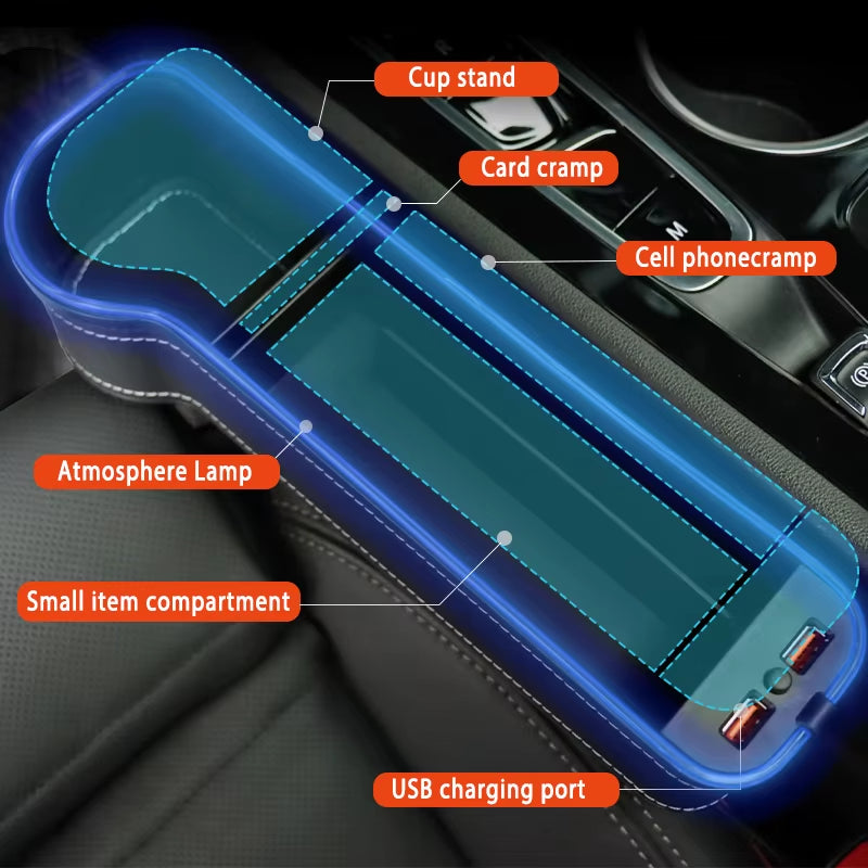 LED Car Seat Gap Organizer with USB Fast Charging
