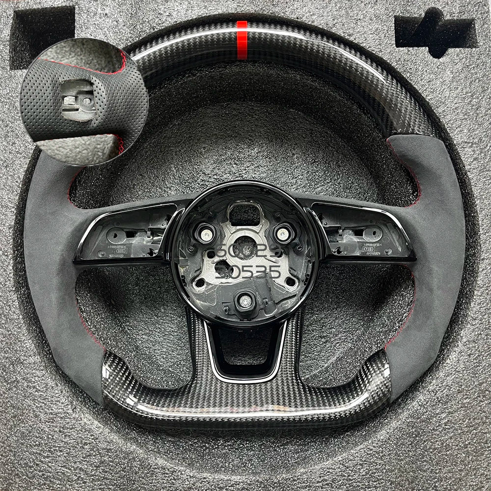 Real Carbon Fiber Steering Wheel, Suitable for Audi A3 8Y A4 B9 S3 S4 S5 A5 RS3 RS4, Can Be Equipped with Buttons /Customized