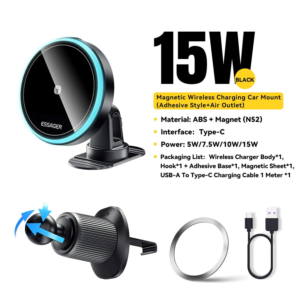 15W Magnetic Wireless Car Charger Mount